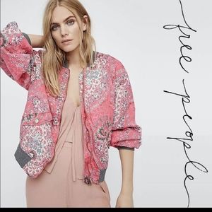 Free People Floral Bomber Jacket Pink Size XS